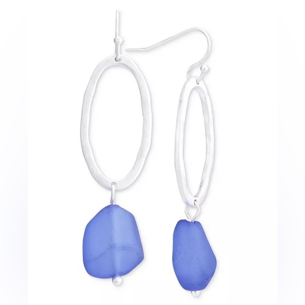 NWT Open Oval & Color Stone Drop Earrings